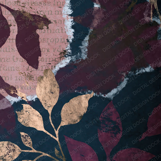 Collage Rose Wine Pewter Abstract Digital Paper Pack (DDD014387)