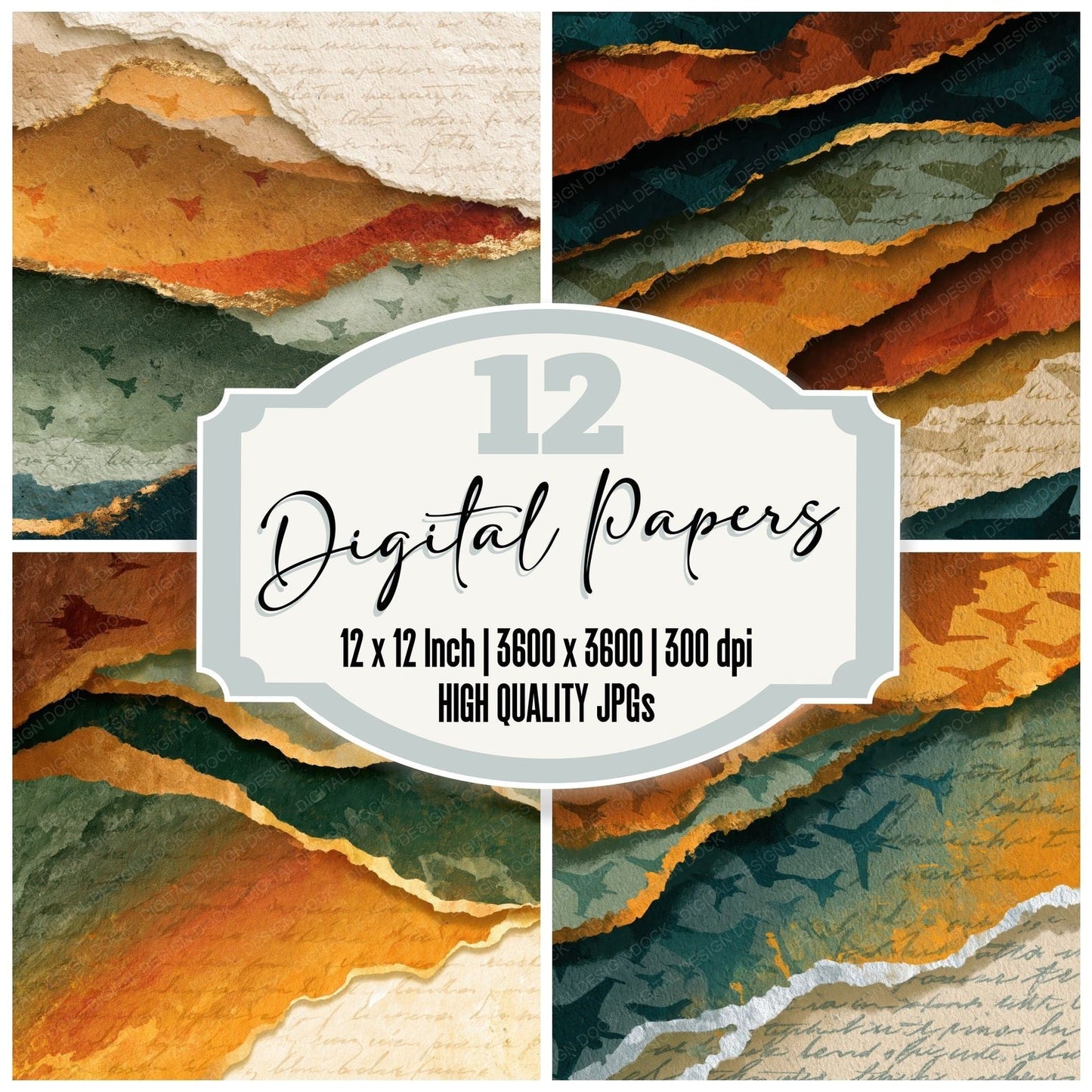 Collage Spacecraft Amber Sage Parchment Digital Paper Pack (DDD014388)