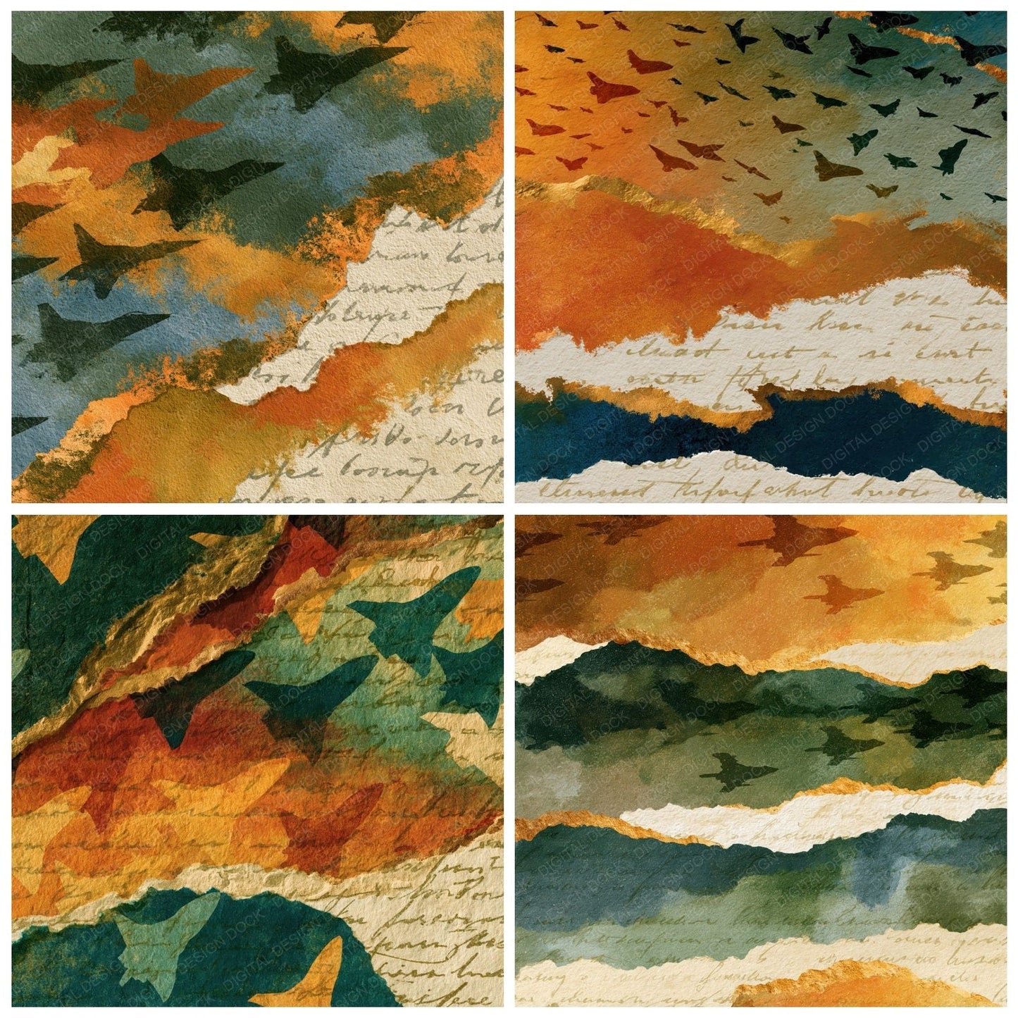 Collage Spacecraft Amber Sage Parchment Digital Paper Pack (DDD014388)