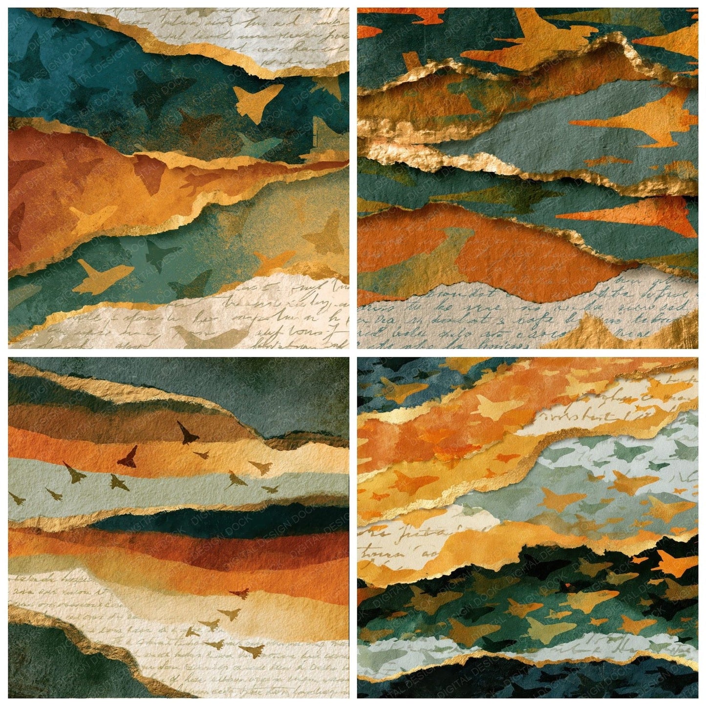 Collage Spacecraft Amber Sage Parchment Digital Paper Pack (DDD014388)