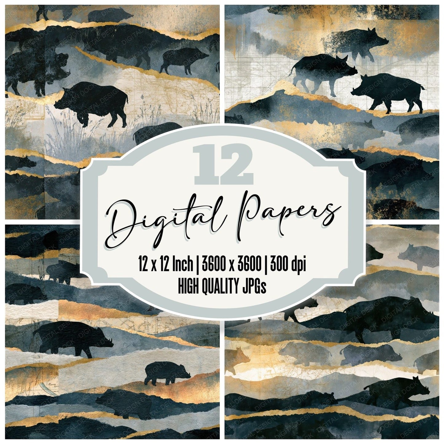 Collage Wild Boar Bone Seamless Digital Paper Pack (DDD014389)