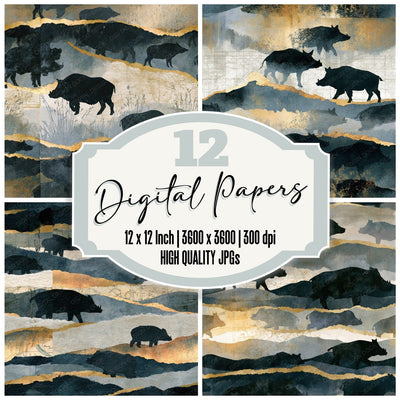 Collage Wild Boar Bone Seamless Digital Paper Pack (DDD014389)