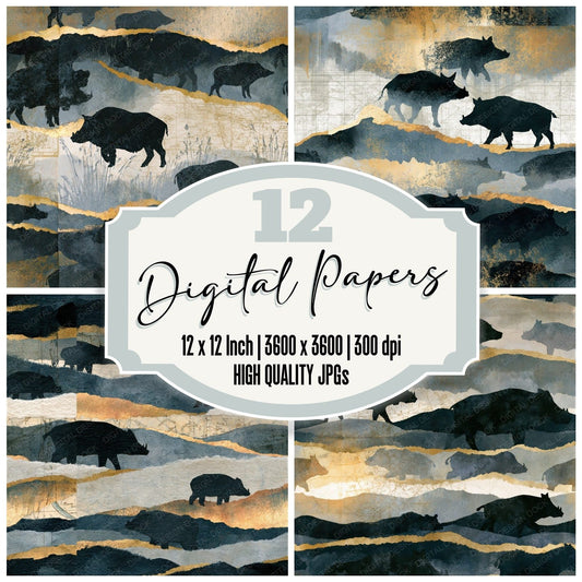 Collage Wild Boar Bone Seamless Digital Paper Pack (DDD014389)