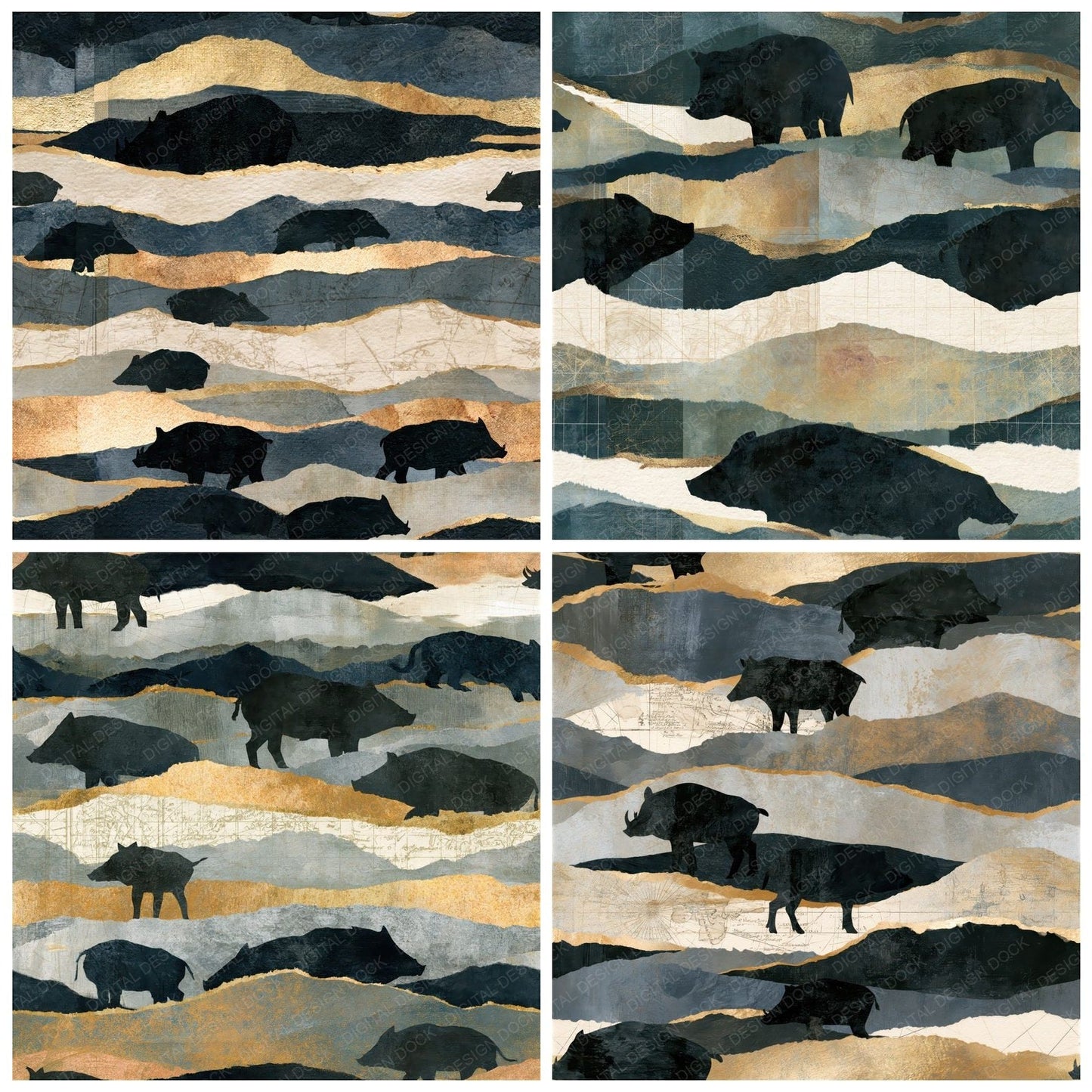Collage Wild Boar Bone Seamless Digital Paper Pack (DDD014389)