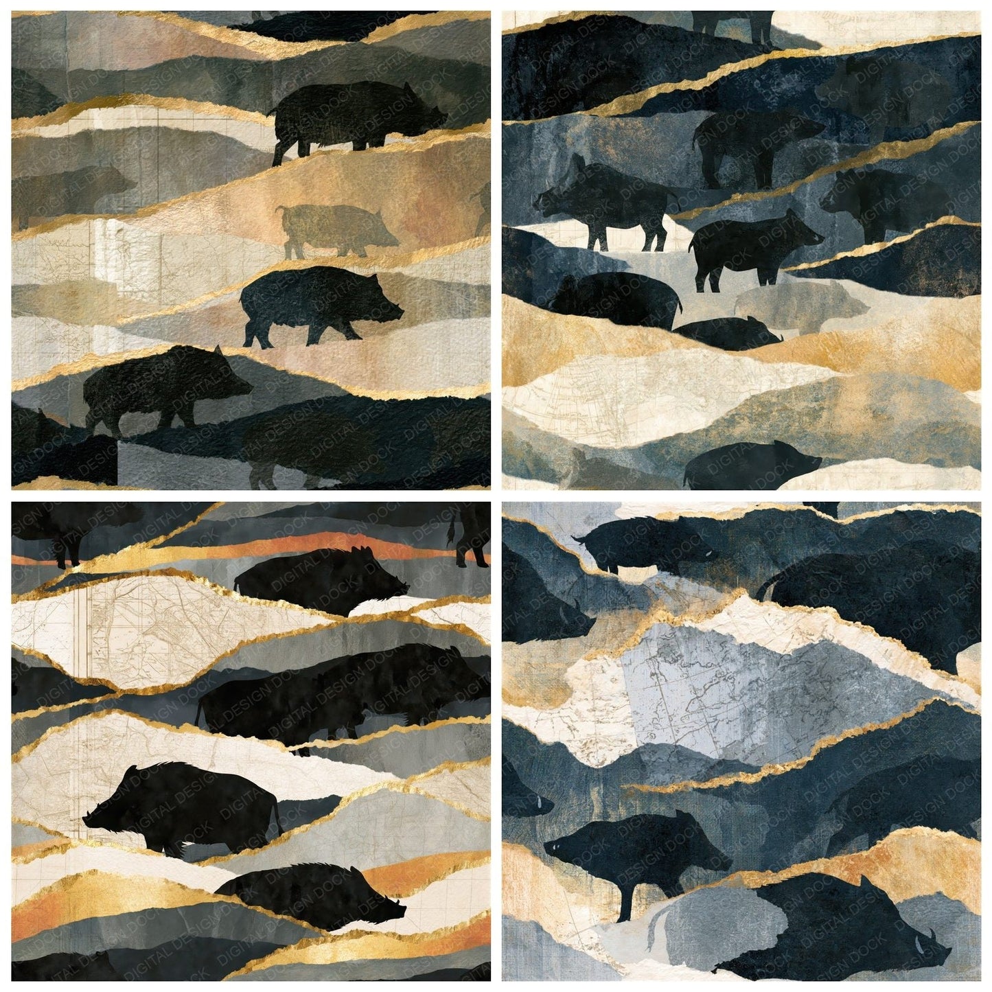 Collage Wild Boar Bone Seamless Digital Paper Pack (DDD014389)
