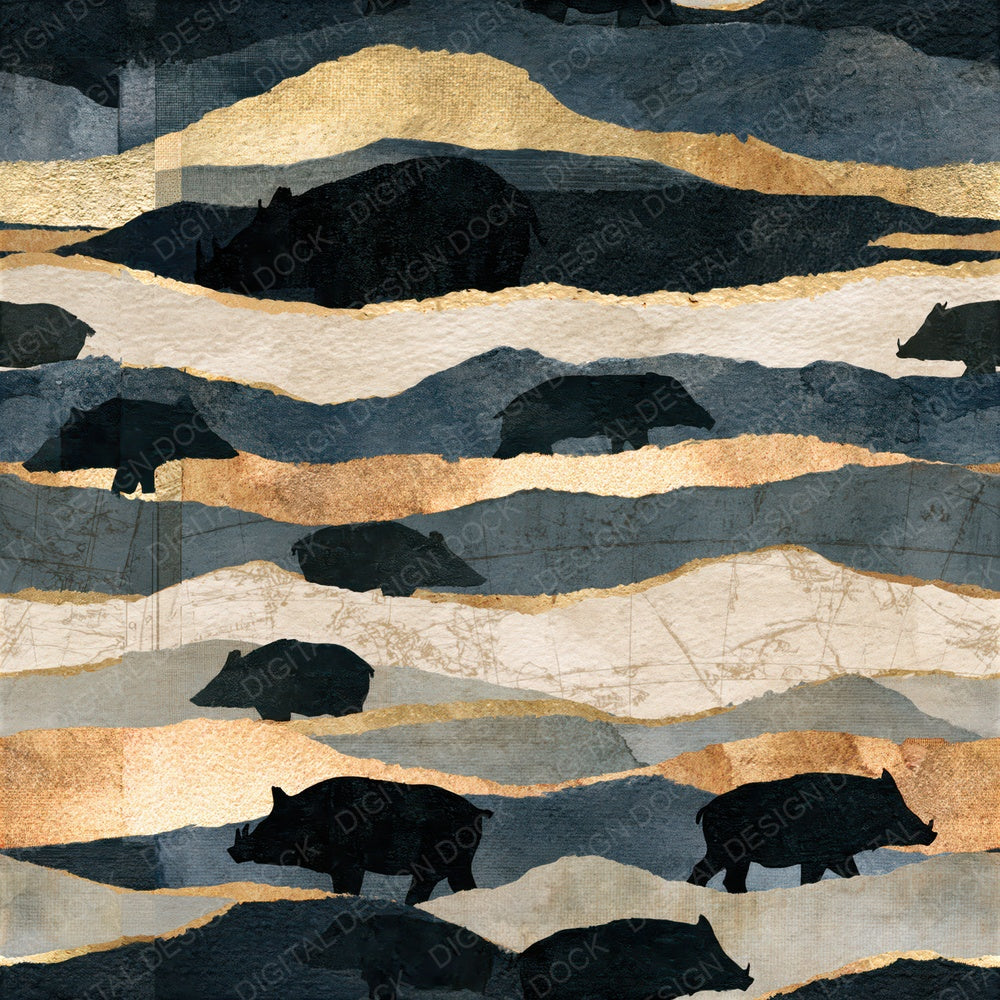 Collage Wild Boar Bone Seamless Digital Paper Pack (DDD014389)