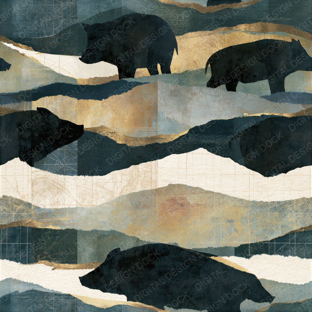 Collage Wild Boar Bone Seamless Digital Paper Pack (DDD014389)