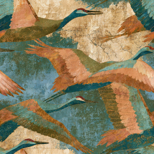 Fresco Cranes Olive Peach Turquoise Digital Paper Pack (DDD014391)