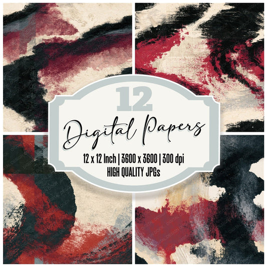 Monoprint Oxblood Bone Abstract Seamless Digital Paper Pack (DDD014393)