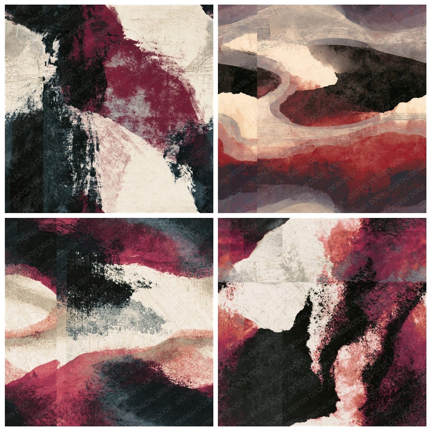 Monoprint Oxblood Bone Abstract Seamless Digital Paper Pack (DDD014393)