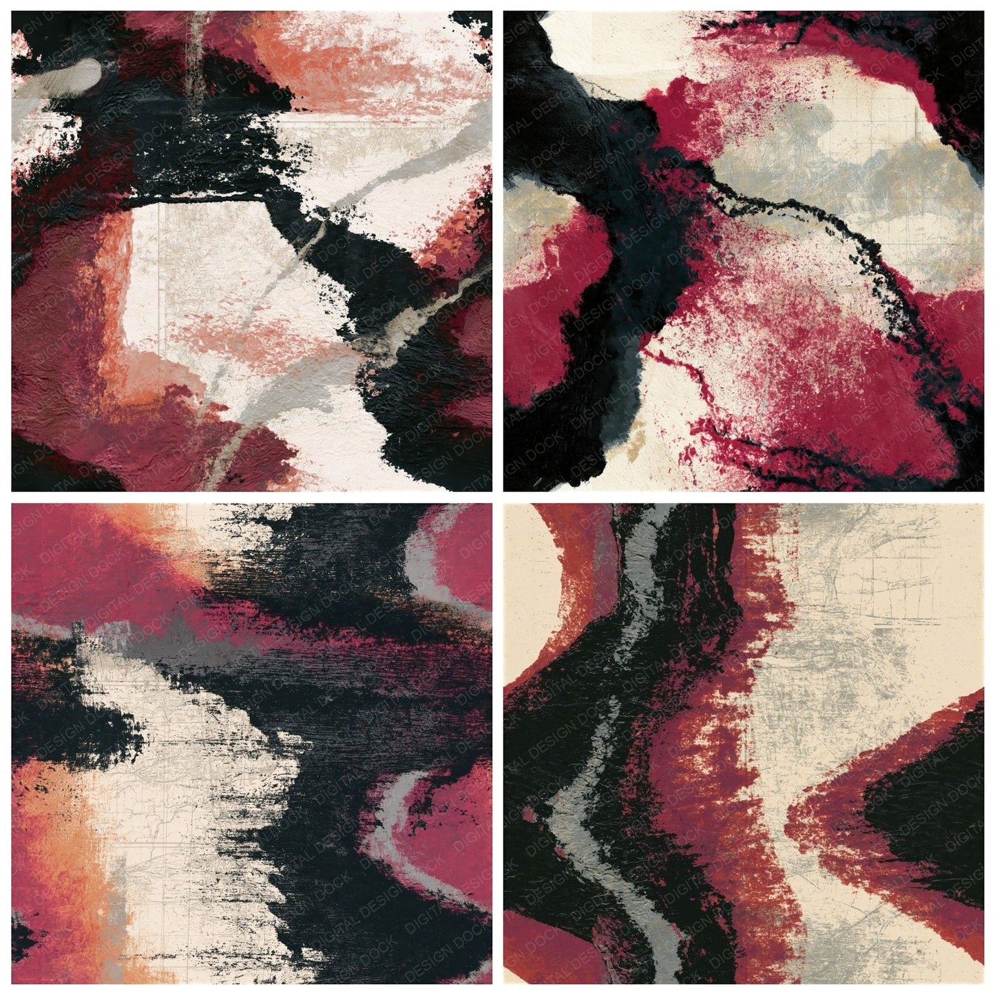 Monoprint Oxblood Bone Abstract Seamless Digital Paper Pack (DDD014393)