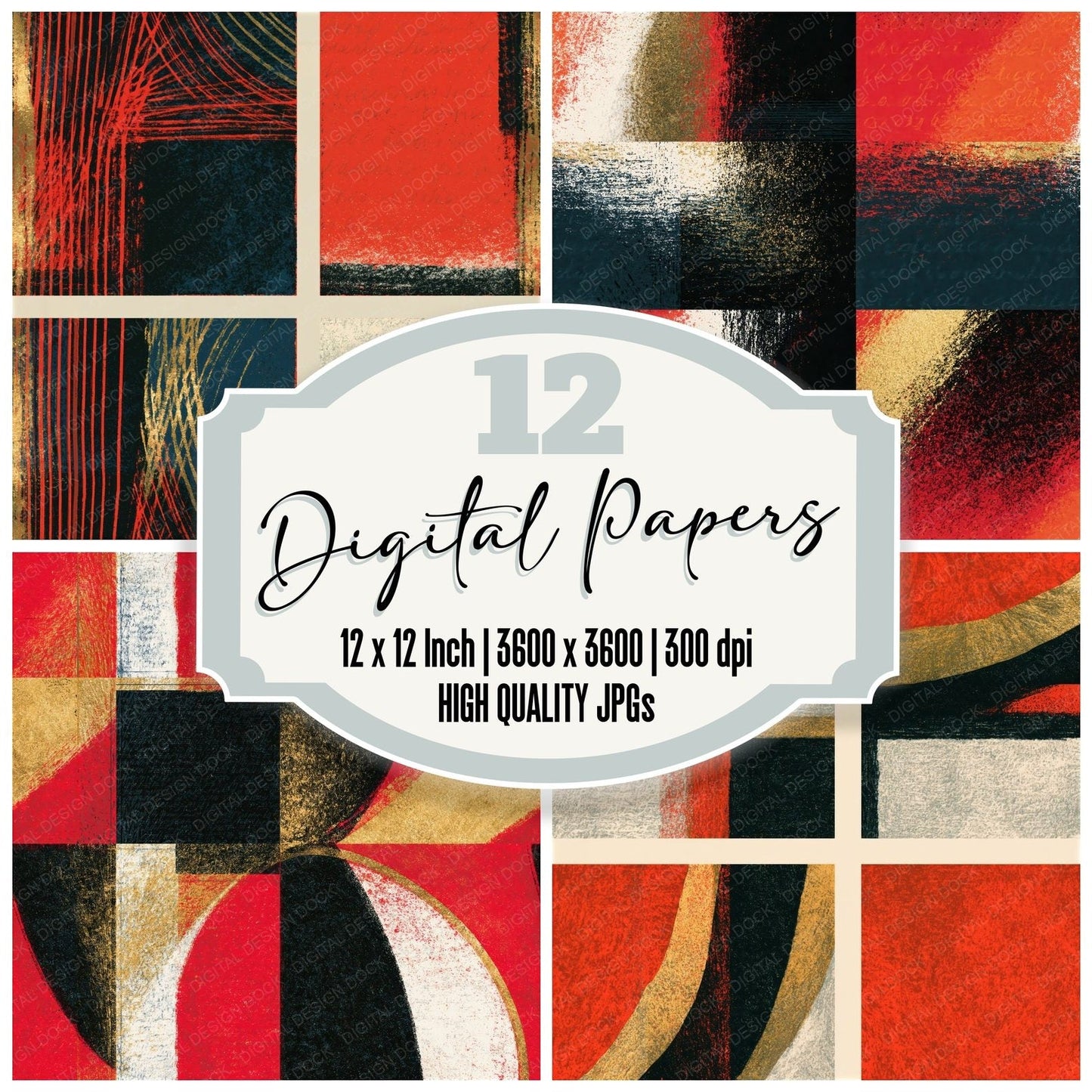 Risograph Crimson White Abstract Seamless Digital Paper Pack (DDD014396)