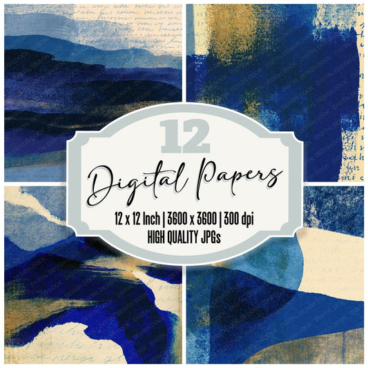 Risograph Denim Navy Cobalt Abstract Digital Paper Pack (DDD014397)