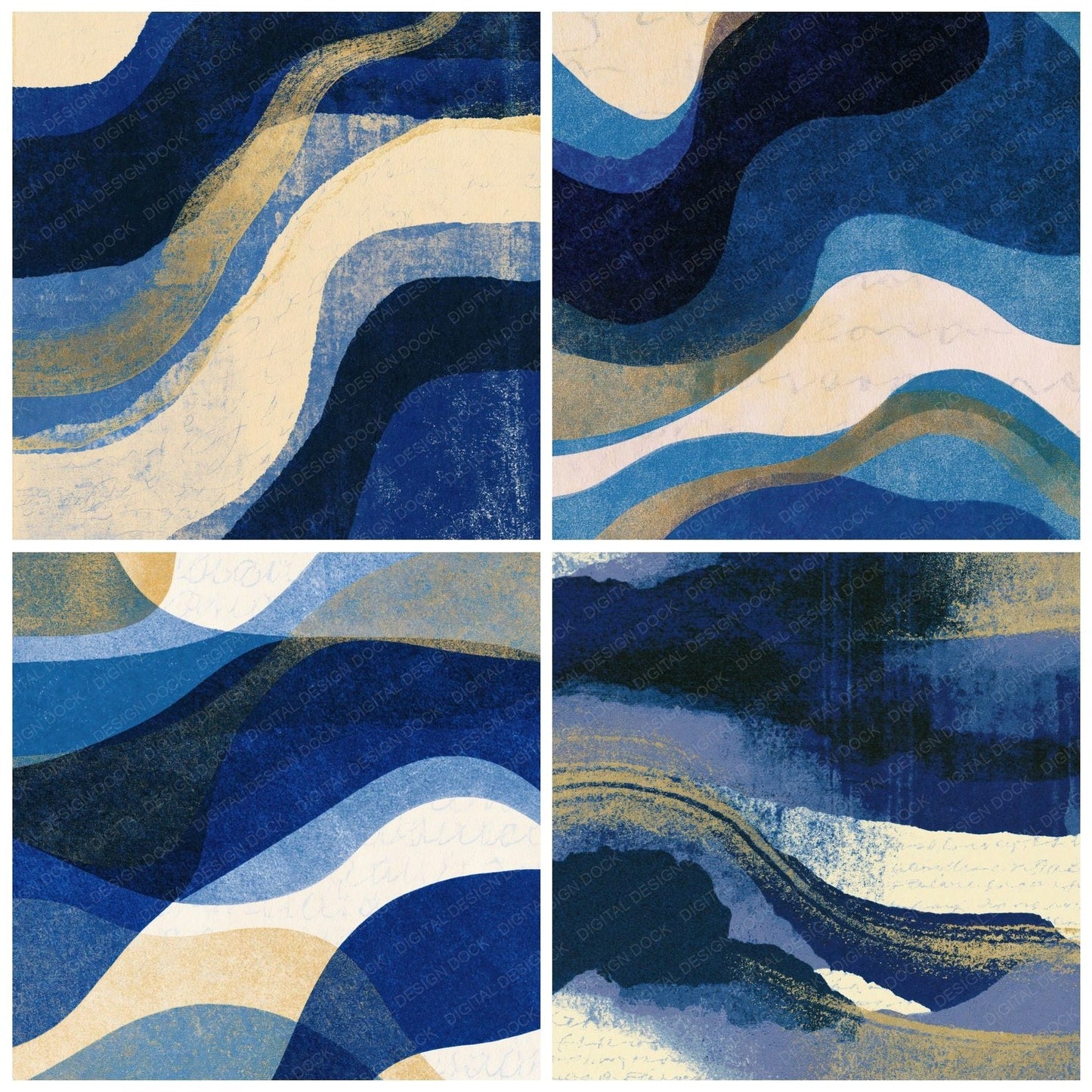 Risograph Denim Navy Cobalt Abstract Digital Paper Pack (DDD014397)