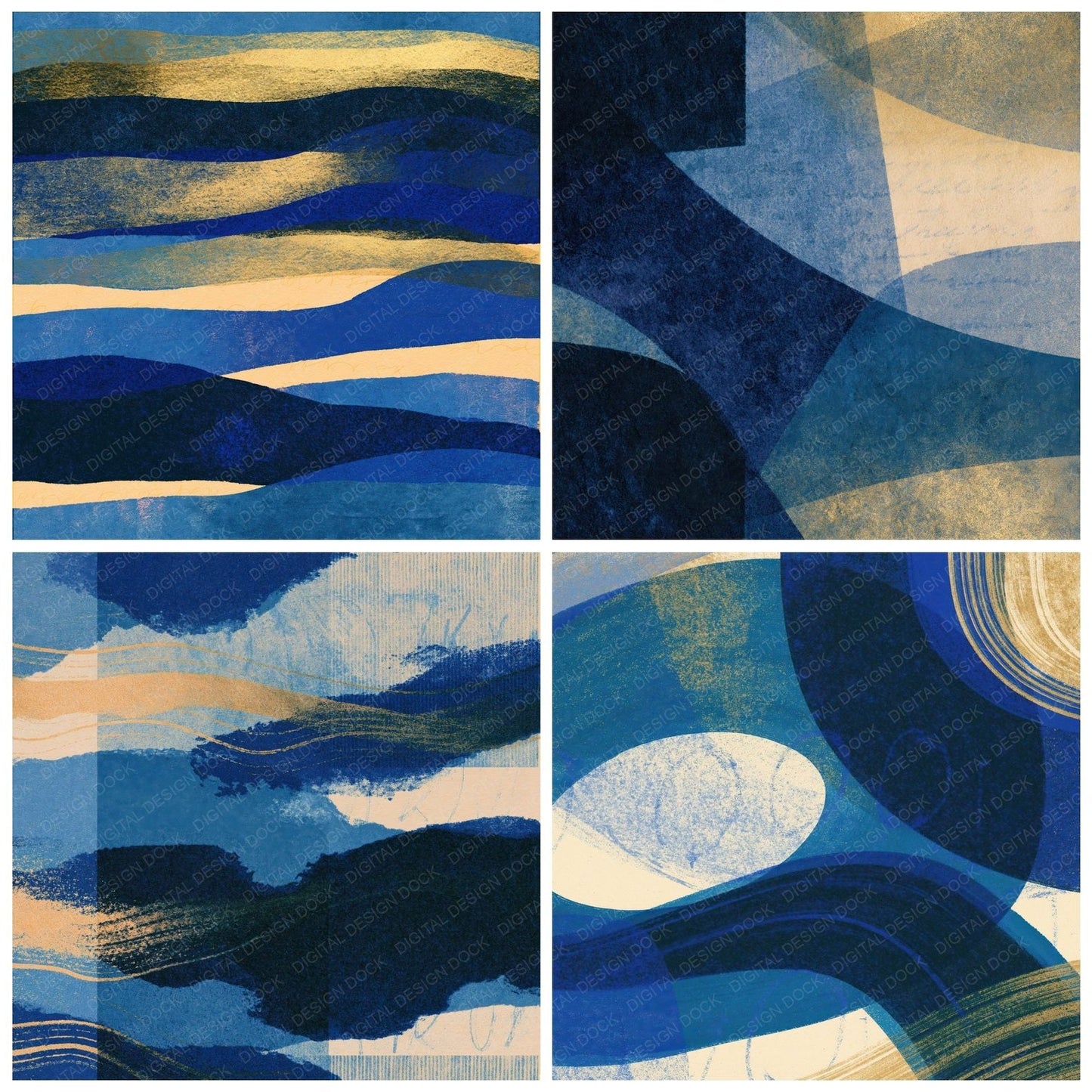 Risograph Denim Navy Cobalt Abstract Digital Paper Pack (DDD014397)