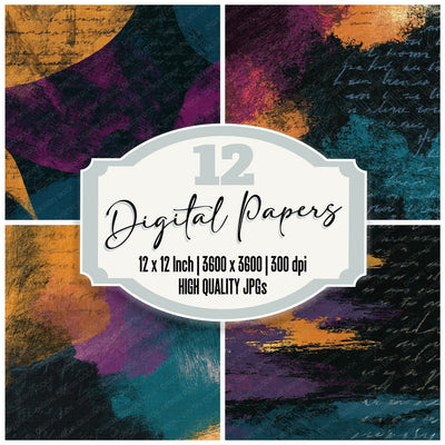 Scratchboard Ochre Plum Teal Texture Digital Paper Pack (DDD014398)