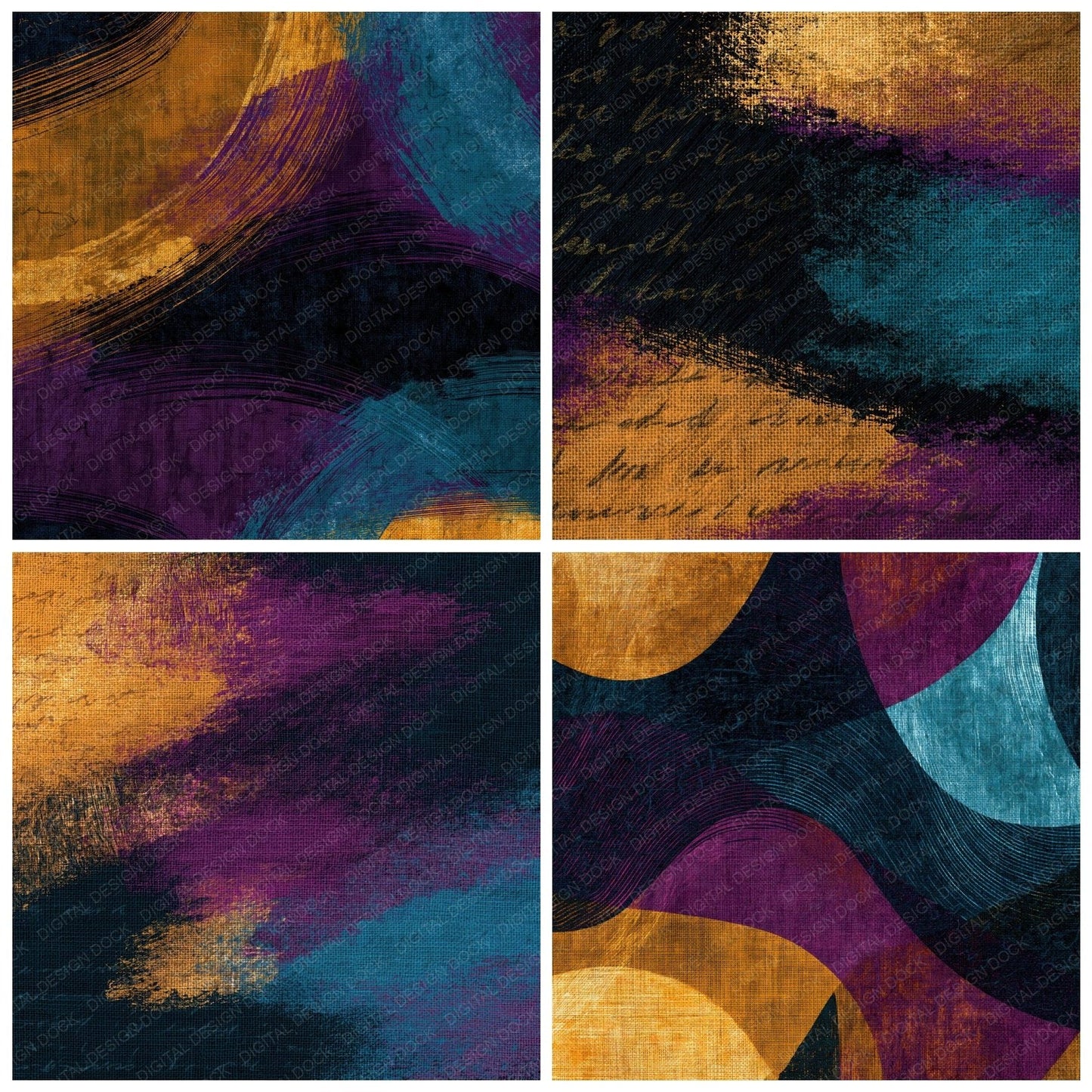 Scratchboard Ochre Plum Teal Texture Digital Paper Pack (DDD014398)