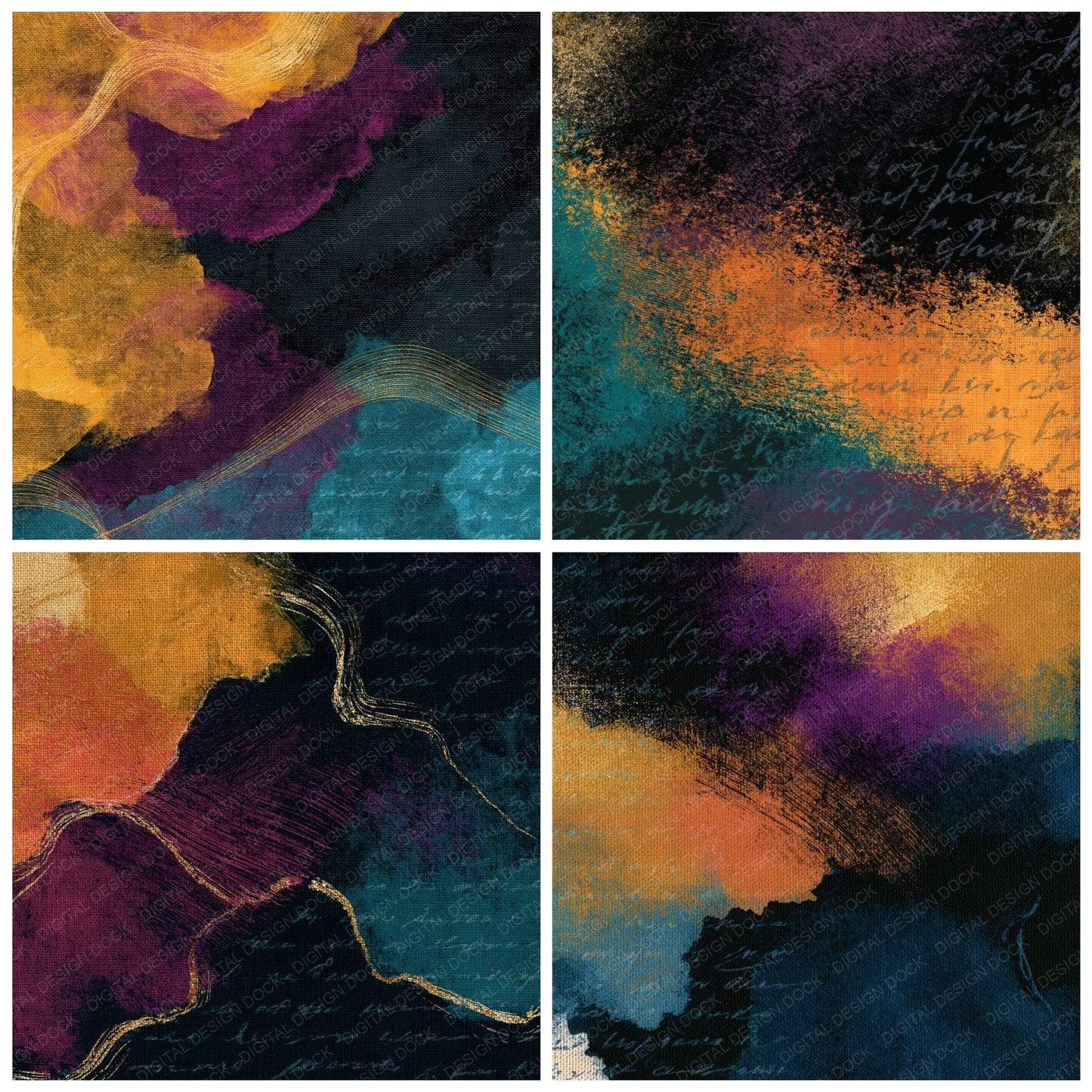 Scratchboard Ochre Plum Teal Texture Digital Paper Pack (DDD014398)