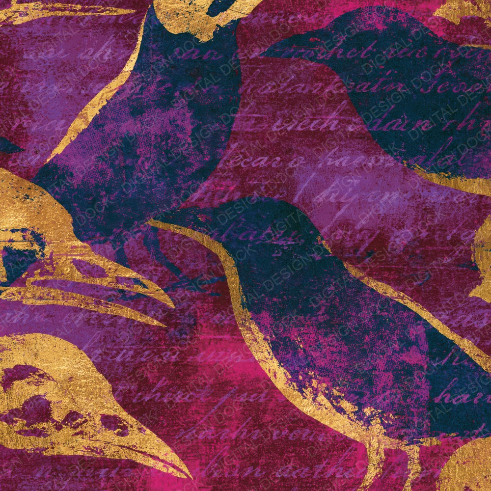 Screenprint Bird Skulls Aubergine Brass Digital Paper Pack (DDD014399)