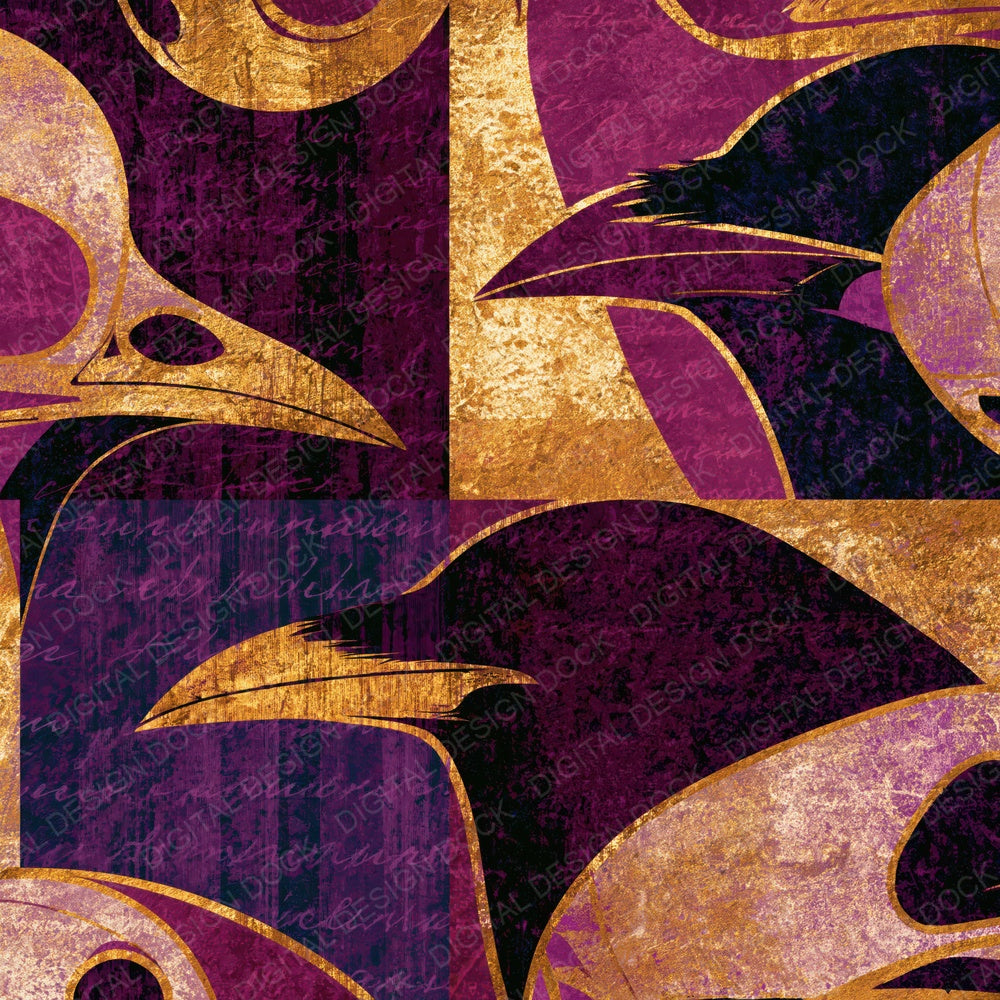 Screenprint Bird Skulls Aubergine Brass Digital Paper Pack (DDD014399)