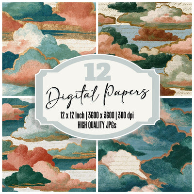 Victorian Clouds Blush Green Seamless Digital Paper Pack (DDD014402)