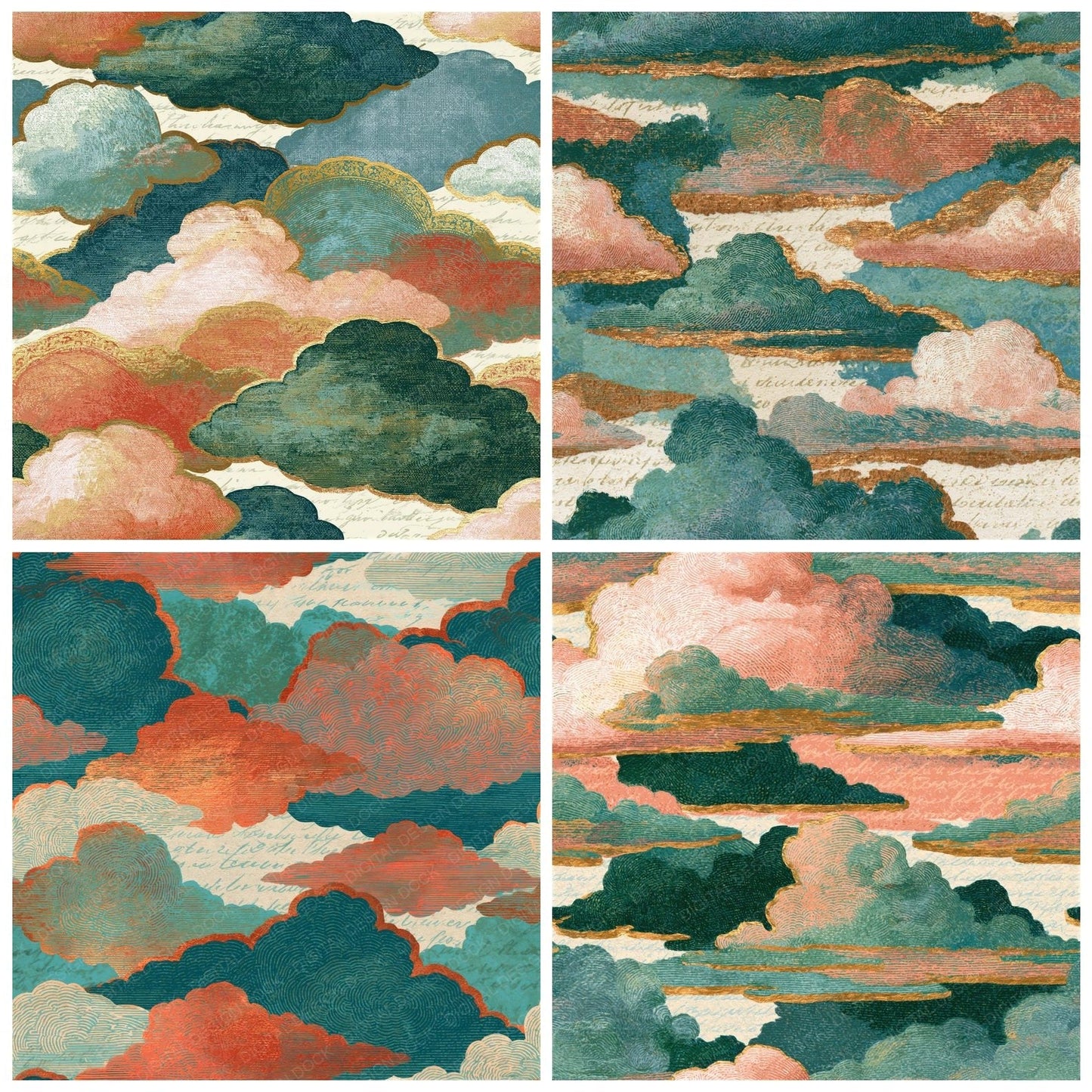 Victorian Clouds Blush Green Seamless Digital Paper Pack (DDD014402)