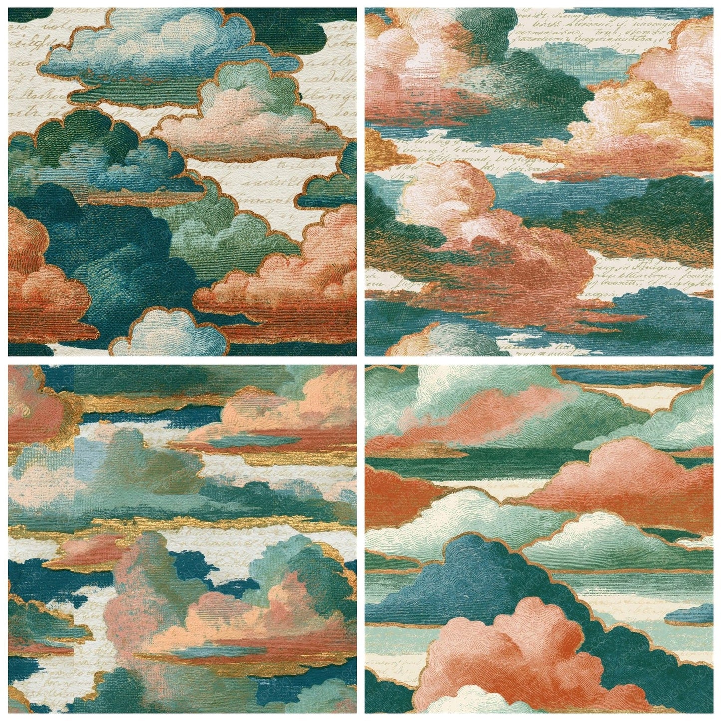 Victorian Clouds Blush Green Seamless Digital Paper Pack (DDD014402)