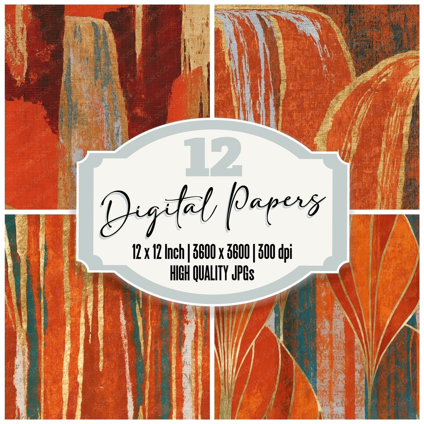 Woodblock Waterfalls Copper Orange Digital Paper Pack (DDD014403)