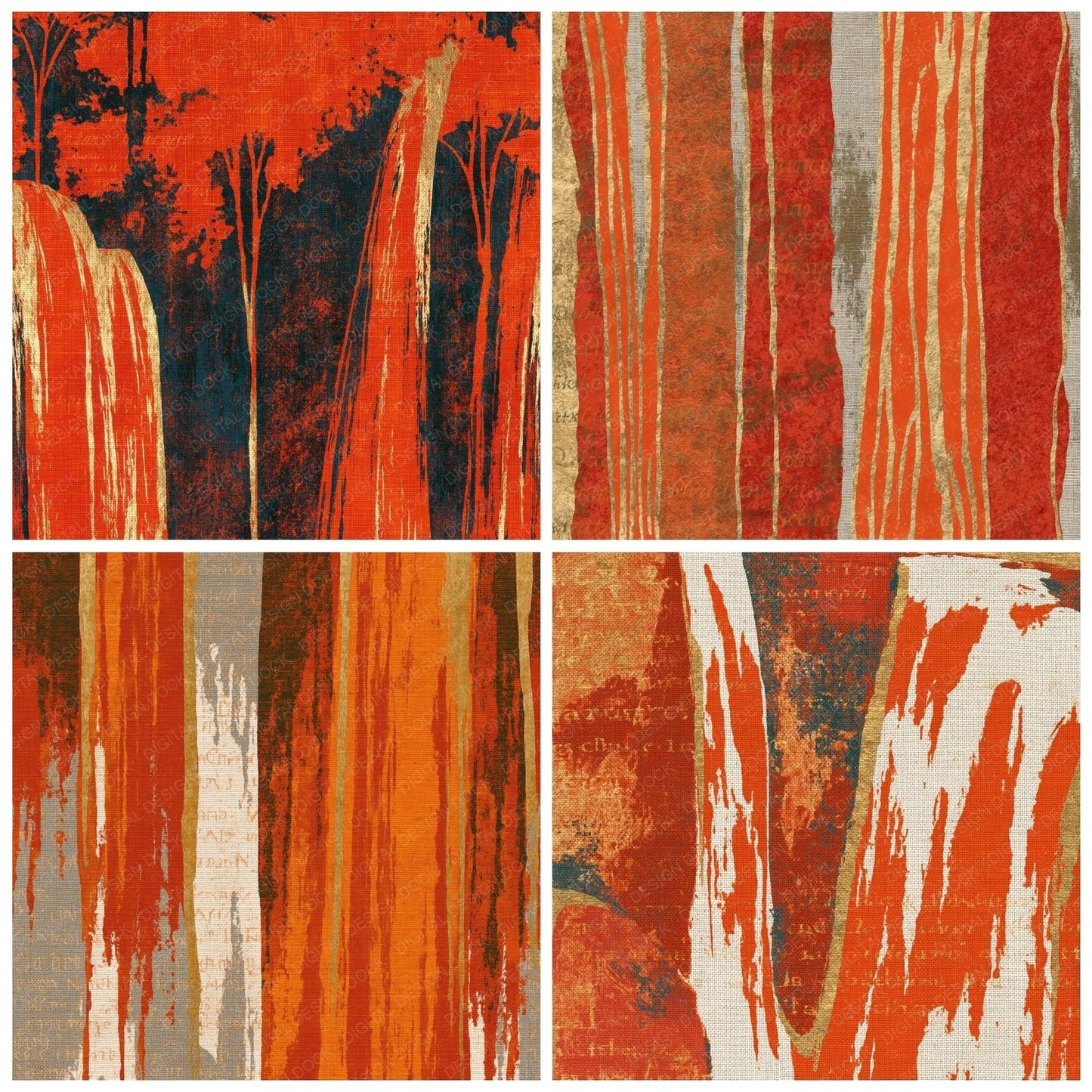 Woodblock Waterfalls Copper Orange Digital Paper Pack (DDD014403)