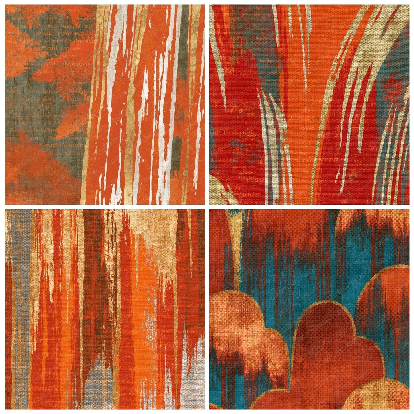 Woodblock Waterfalls Copper Orange Digital Paper Pack (DDD014403)
