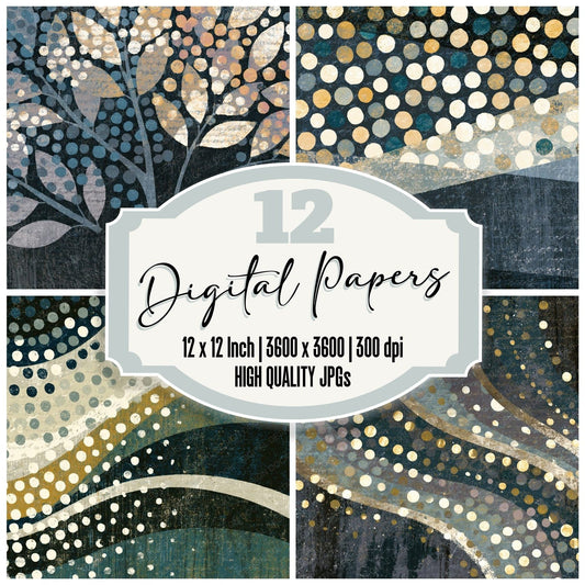 Woodcut Scattered Dots Gunmetal Pearl Digital Paper Pack (DDD014404)