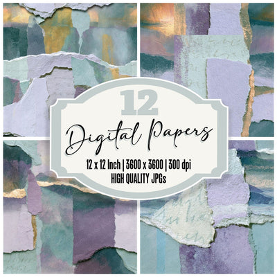 Collage Lilac Mint Abstract Seamless Digital Paper Pack (DDD014405)