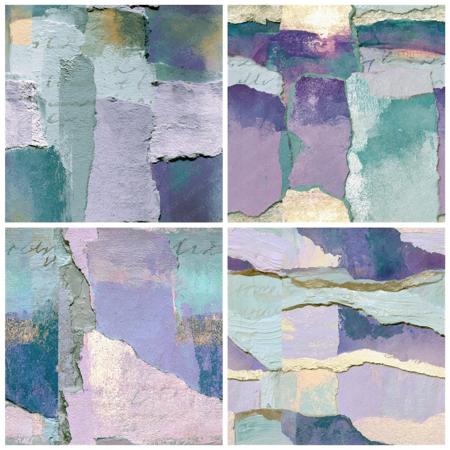 Collage Lilac Mint Abstract Seamless Digital Paper Pack (DDD014405)