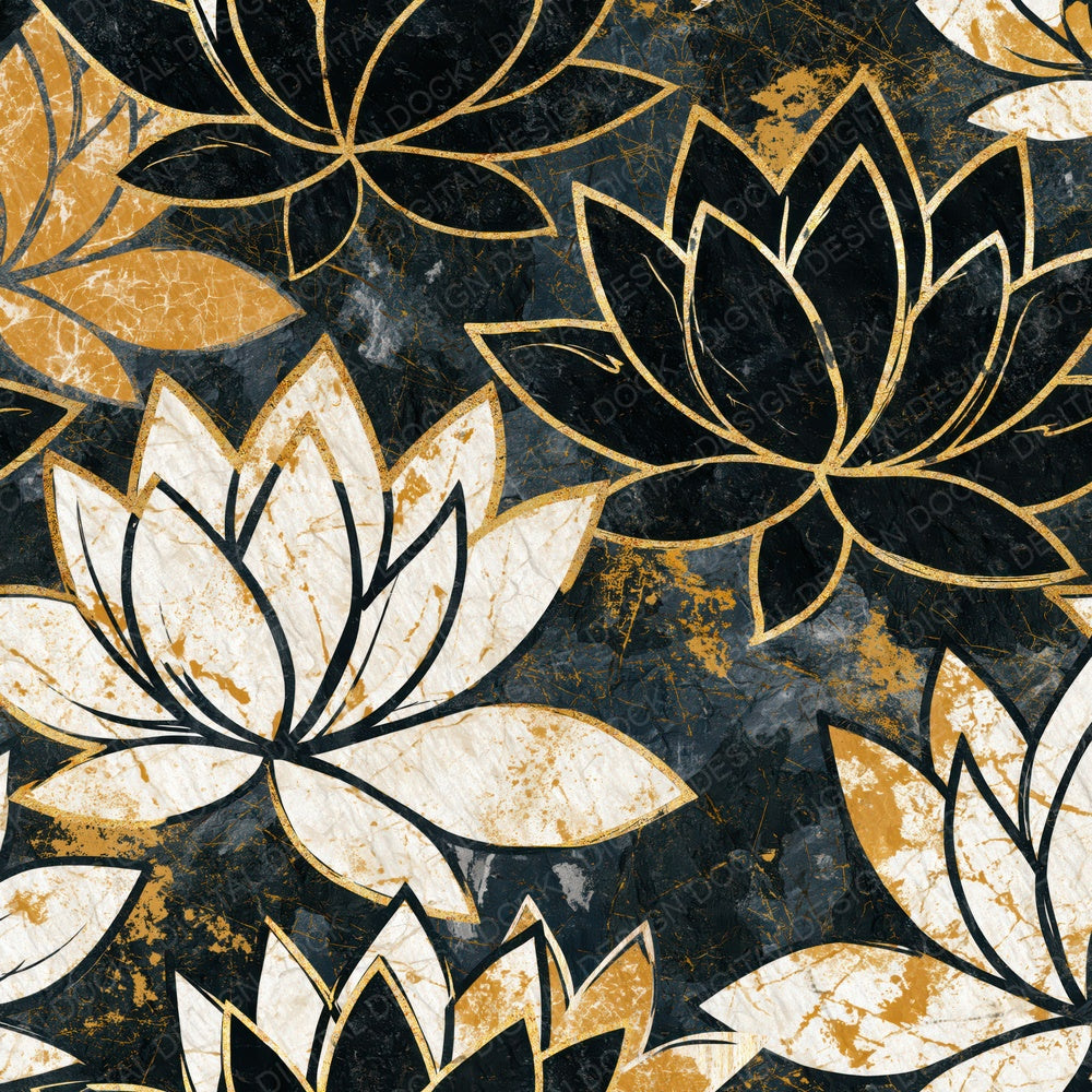 Lithograph Lotus Black Cream Mustard Digital Paper Pack (DDD014407)
