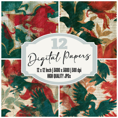 Monoprint Hippogriff Emerald Ruby Seamless Digital Paper Pack (DDD014409)