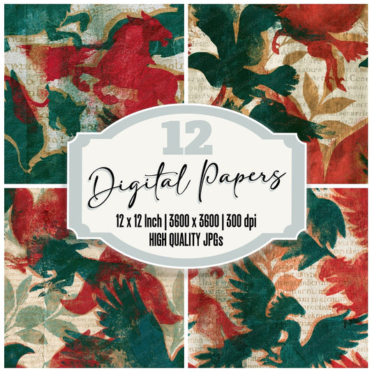 Monoprint Hippogriff Emerald Ruby Seamless Digital Paper Pack (DDD014409)