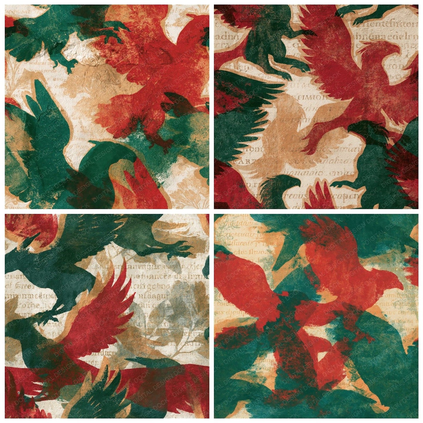 Monoprint Hippogriff Emerald Ruby Seamless Digital Paper Pack (DDD014409)