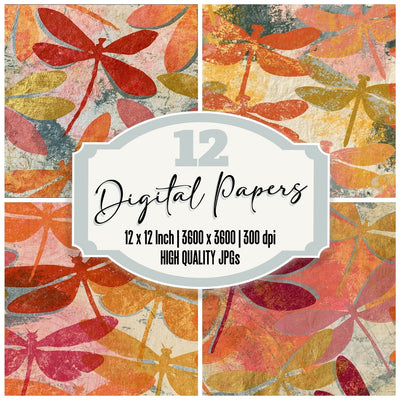 Monoprint Lacewing Coral Gold Parchment Digital Paper Pack (DDD014410)