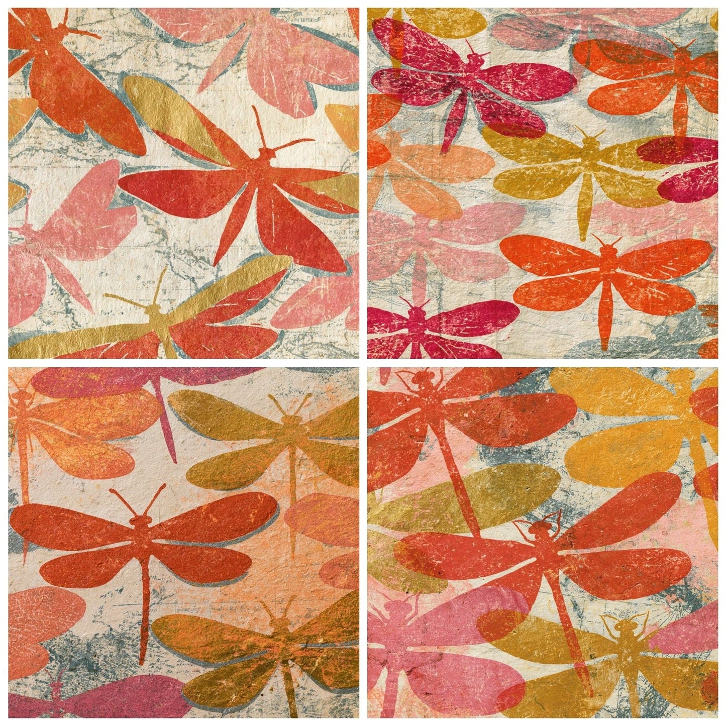 Monoprint Lacewing Coral Gold Parchment Digital Paper Pack (DDD014410)