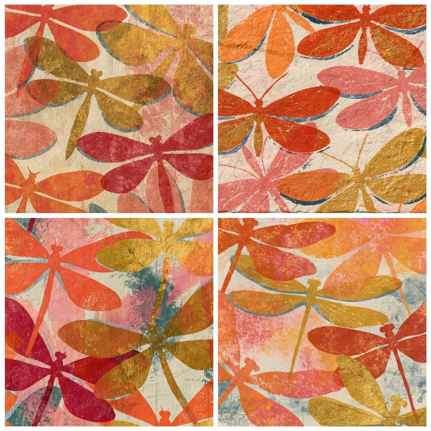 Monoprint Lacewing Coral Gold Parchment Digital Paper Pack (DDD014410)