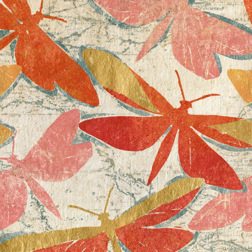 Monoprint Lacewing Coral Gold Parchment Digital Paper Pack (DDD014410)