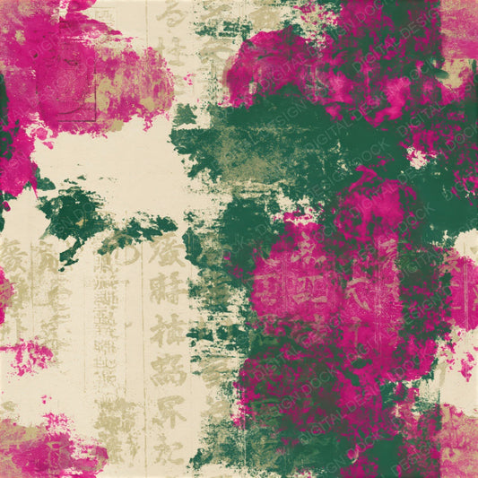 Monoprint Magenta Jungle Green Abstract Seamless Digital Paper Pack (DDD014411)