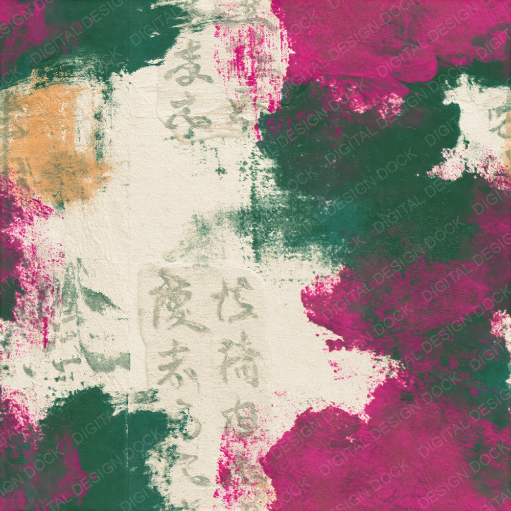 Monoprint Magenta Jungle Green Abstract Seamless Digital Paper Pack (DDD014411)