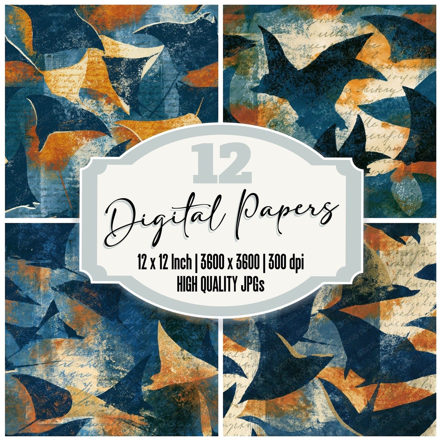 Monoprint Manta Ray Navy Chalk Seamless Digital Paper Pack (DDD014412)