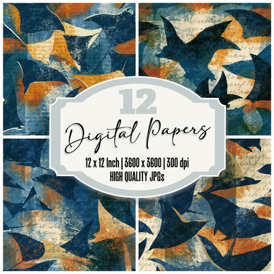 Monoprint Manta Ray Navy Chalk Seamless Digital Paper Pack (DDD014412)