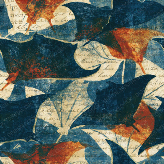 Monoprint Manta Ray Navy Chalk Seamless Digital Paper Pack (DDD014412)