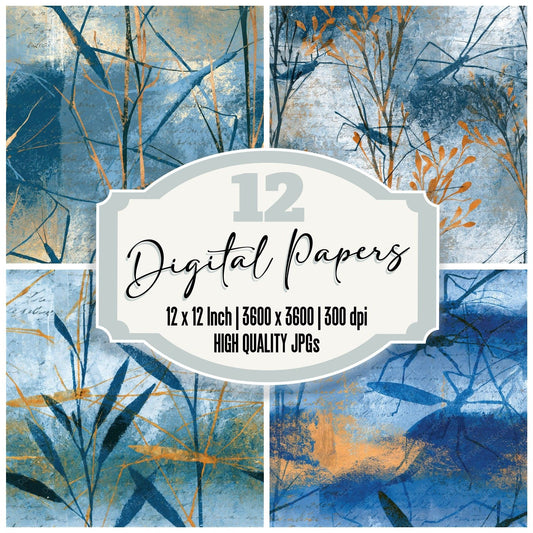 Monoprint Walking Sticks Icy Blue Seamless Digital Paper Pack (DDD014413)