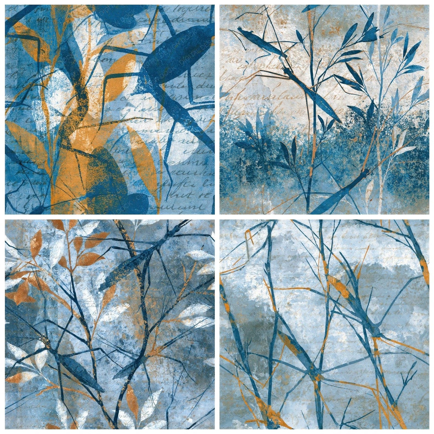 Monoprint Walking Sticks Icy Blue Seamless Digital Paper Pack (DDD014413)