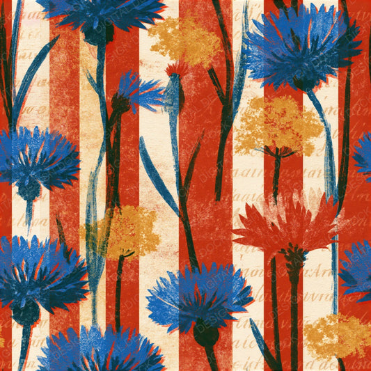 Risograph Cornflowers Candy Red Seamless Digital Paper Pack (DDD014415)