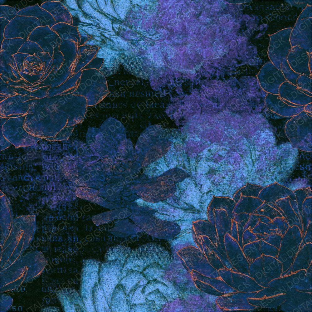 Risograph Succulents Cyan Violet Seamless Digital Paper Pack (DDD014416)